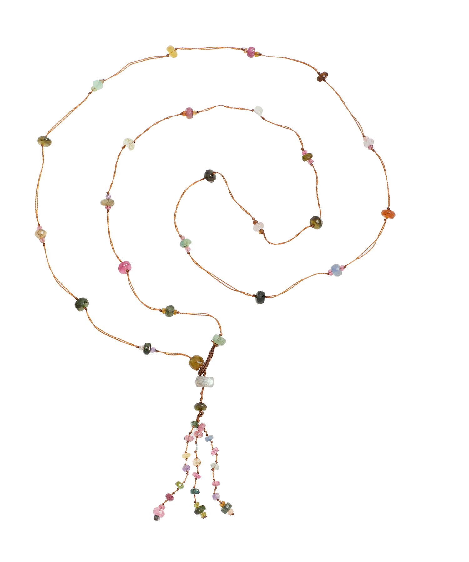 Holy Tourmaline long necklace - Tabac thread