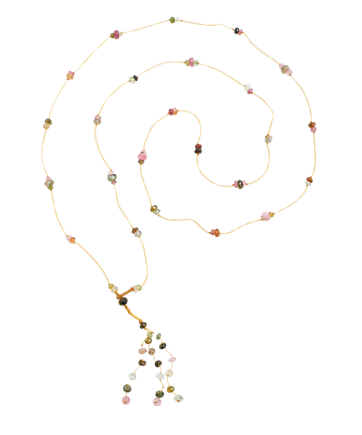 Collana lunga con labradorite sacra e tormaline - filo beige