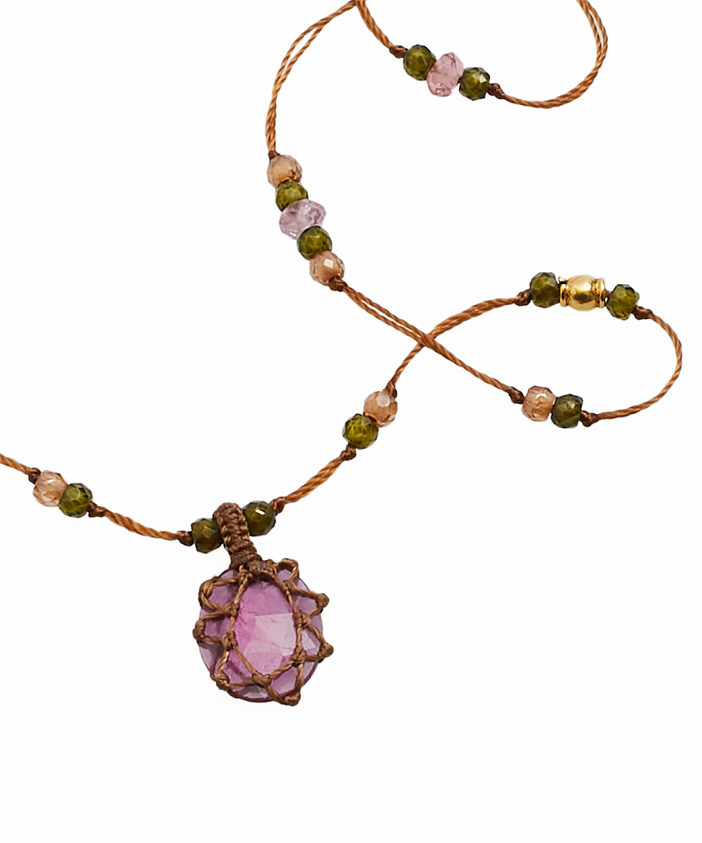 So Precious Collier Court Tibétain - Glassfilled Rouge - Mix Tourmaline Rose - Fil Tabac