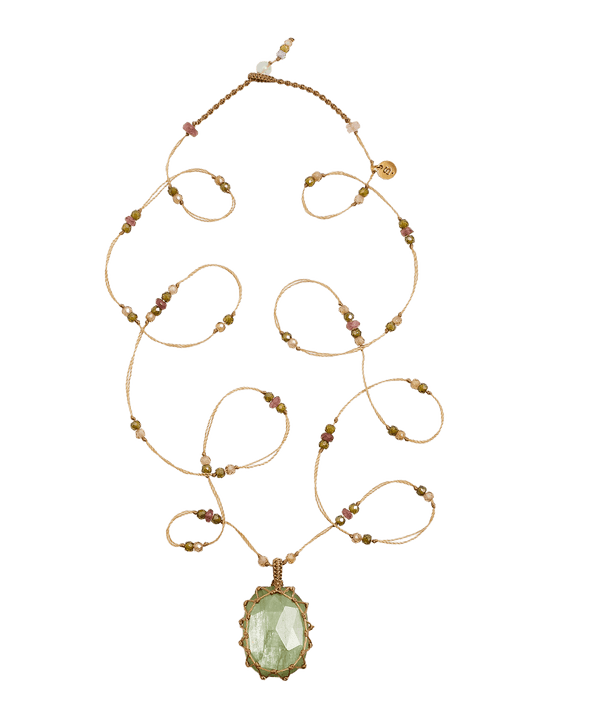 Sautoir Tibétain - Kyanite Mint - Mix Tourmaline - Fil Beige