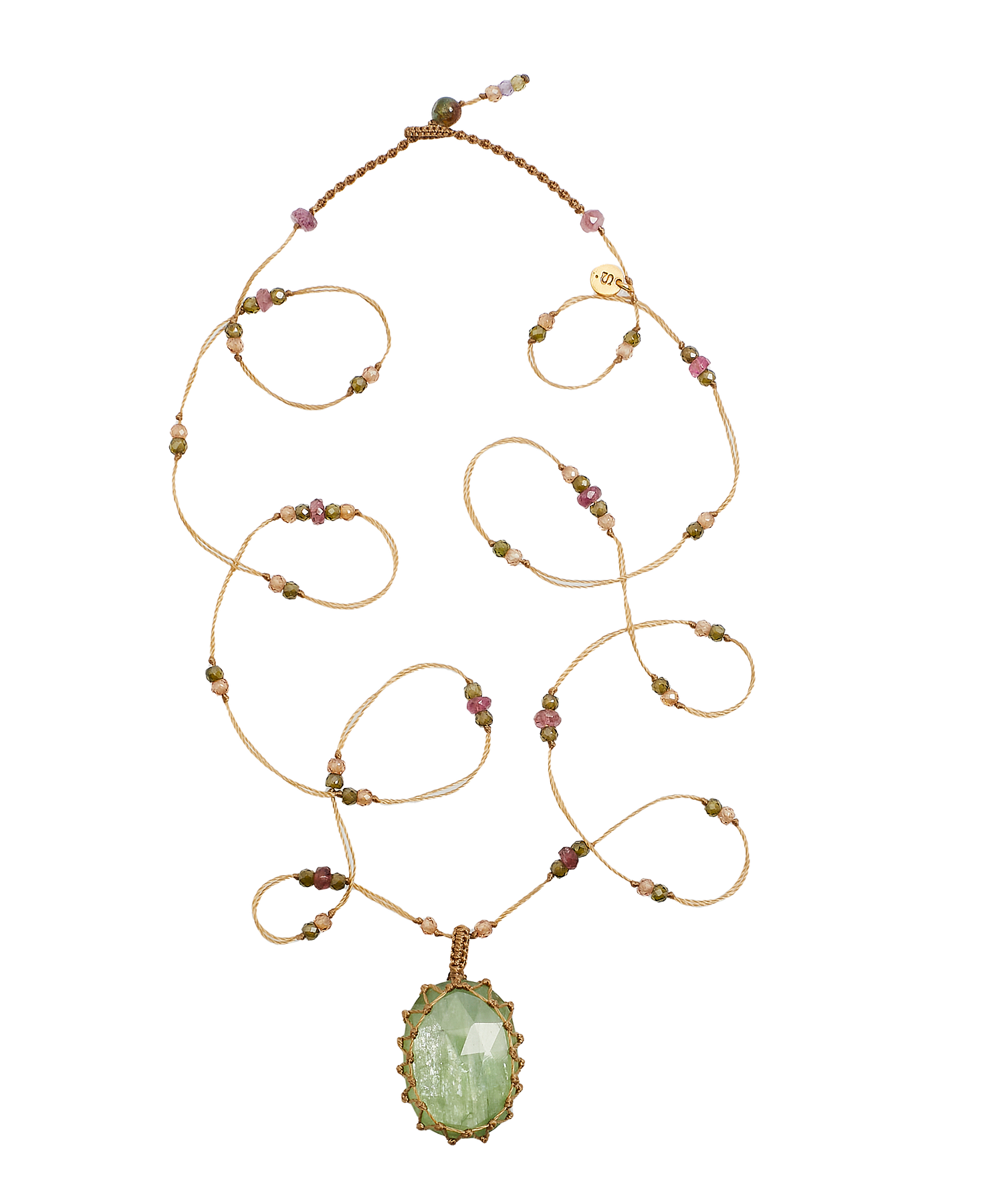 Collana corta tibetana così preziosa - Cianite - Mix di Tormalina Rosa - Filo Beige