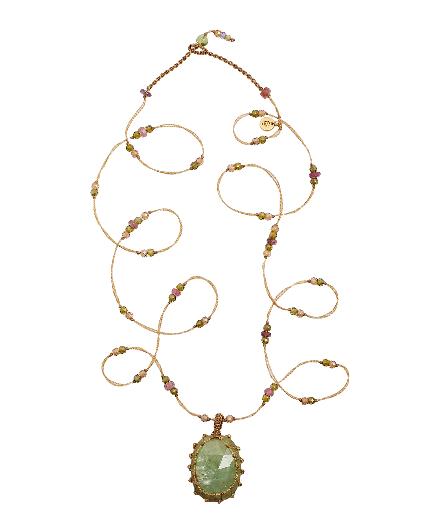 Collana corta tibetana così preziosa - Cianite - Mix di Tormalina Rosa - Filo Beige