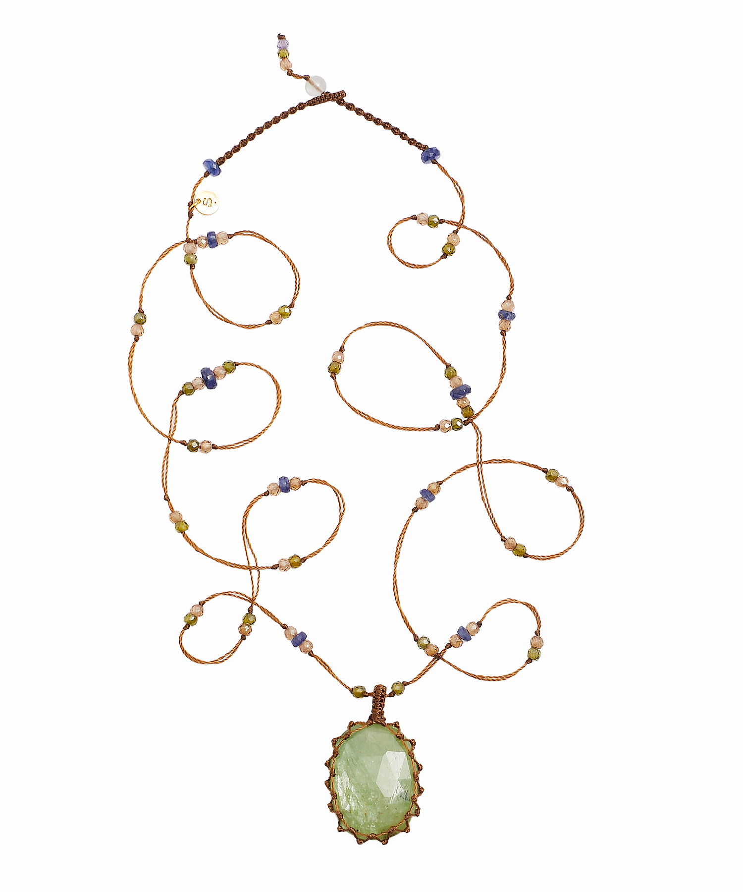 Collana corta tibetana così preziosa - Cianite - Mix di Tormalina Rosa - Filo Beige