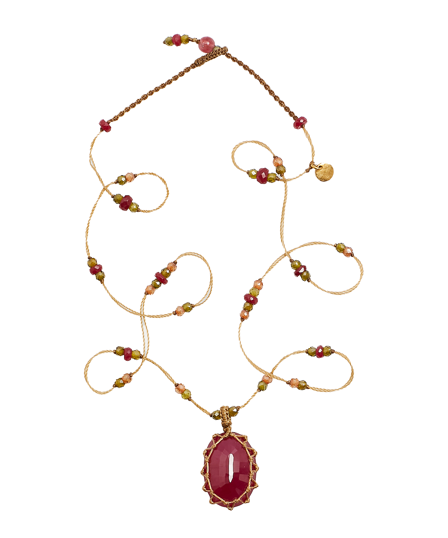 So Precious Collier Court Tibétain - Glassfilled Rouge - Mix Rubis - Fil Beige