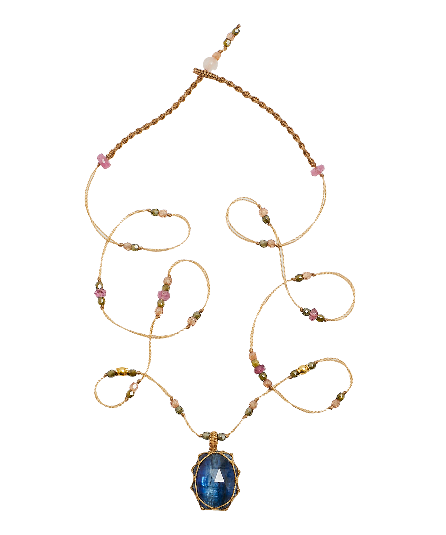 So Precious Collier Court Tibétain - Kyanite - Mix Tourmaline Rose - Fil Beige