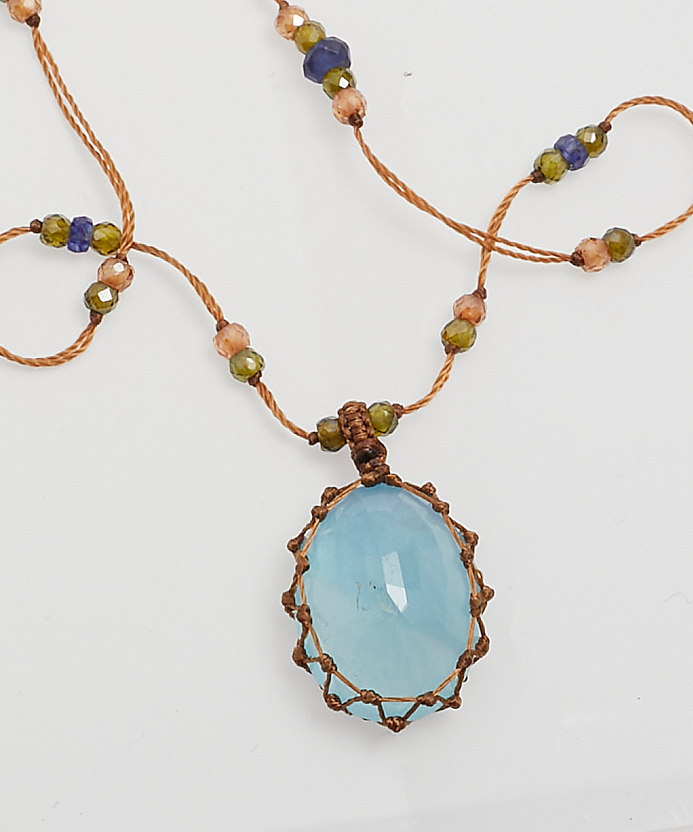 So Precious Short Tibetan Necklace - Aquamarine - Mix Aquamarine - Tobacco Thread