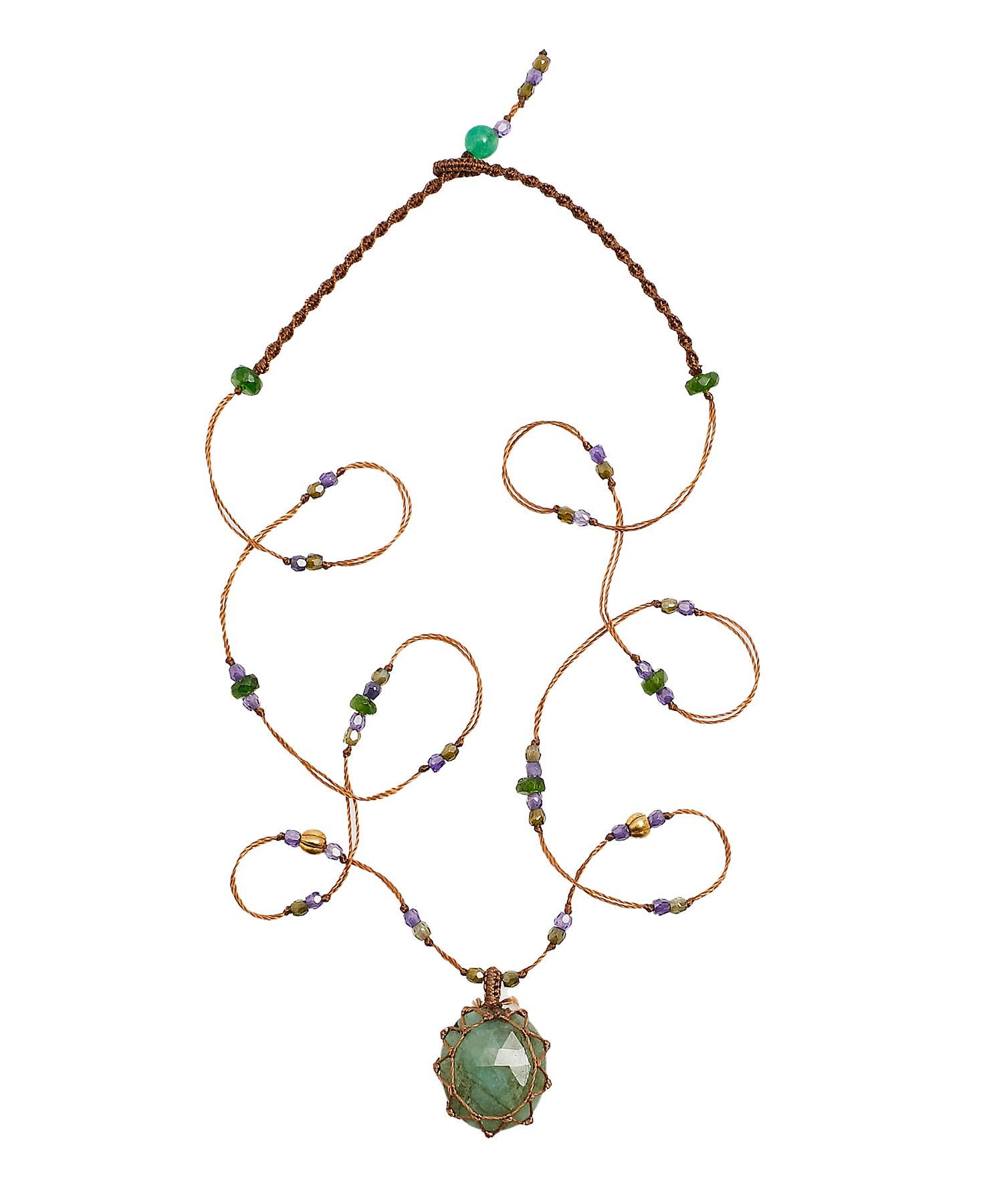 Collana tibetana corta così preziosa - Smeraldo - Peridoto misto - Filo beige