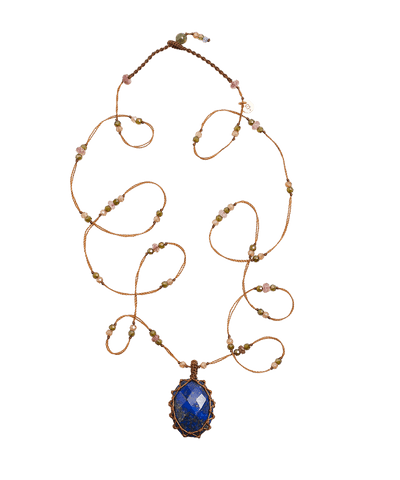 Sautoir Tibétain - Lapis Lazuli - Mix Tourmaline - Fil Tabac