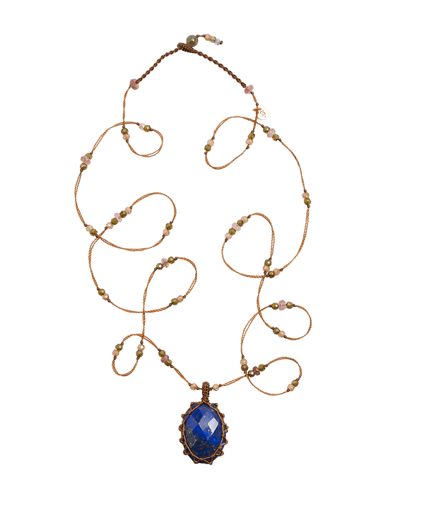 Sautoir Tibétain - Lapis Lazuli - Mix Tourmaline - Fil Tabac