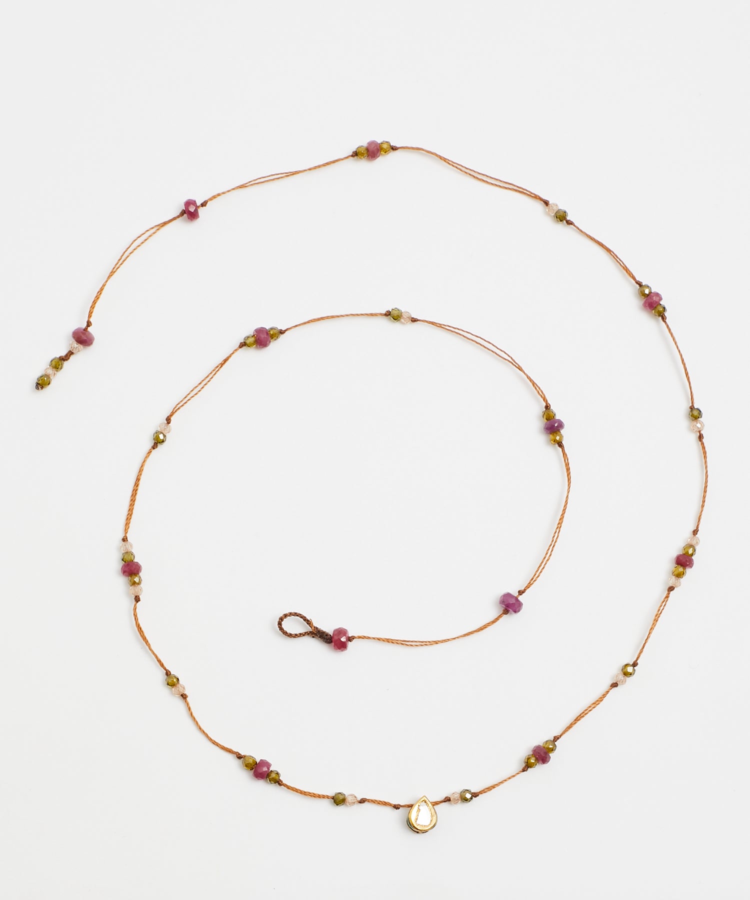 Goldie Necklace - Mix Ruby &amp; Sapphire - Beige Thread