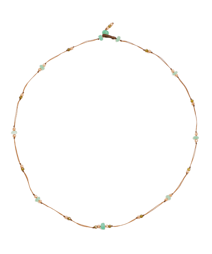 Collier Chocker Woopy Duo - Chrysopras & Champagner - Fil Tabac