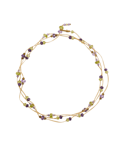 Collier & Armband Laly Duo - Peridot & Amethyst - Beiger Faden