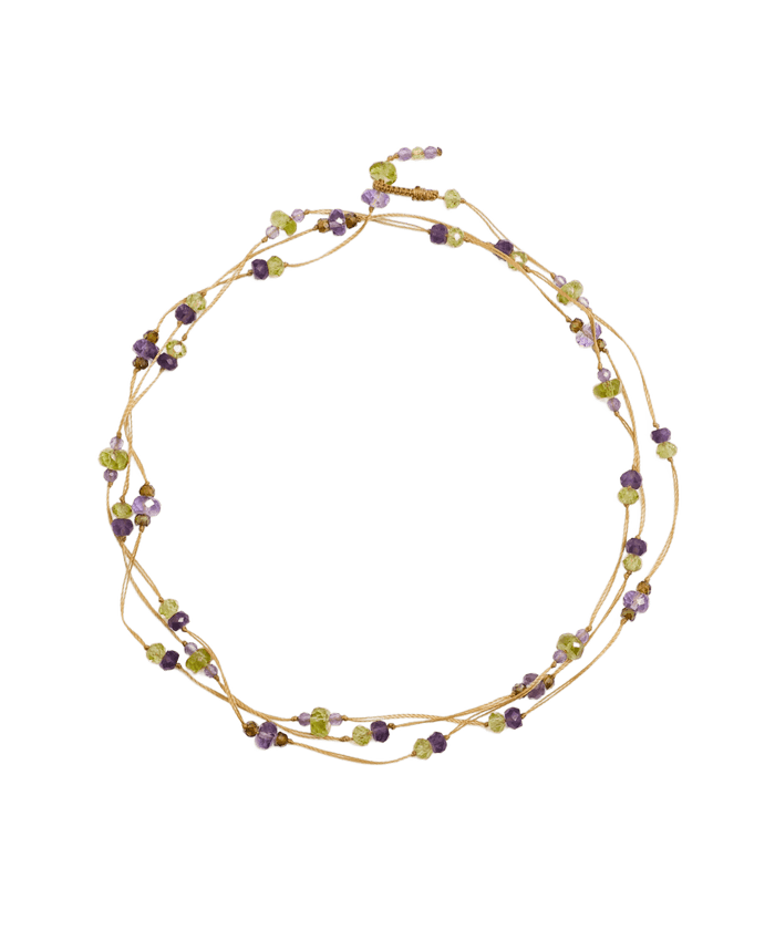 Collier & Armband Laly Duo - Peridot & Amethyst - Beiger Faden
