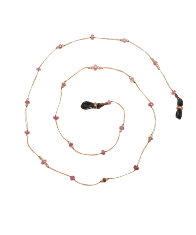 Lucy Glasses Chain - Pink Tourmaline & Henné Zirconiums - Tobacco Thread