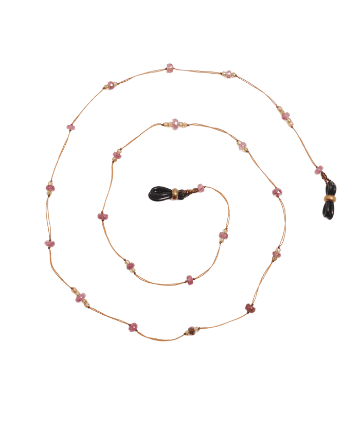 Lucy Glasses Chain - Pink Tourmaline & Henné Zirconiums - Tobacco Thread