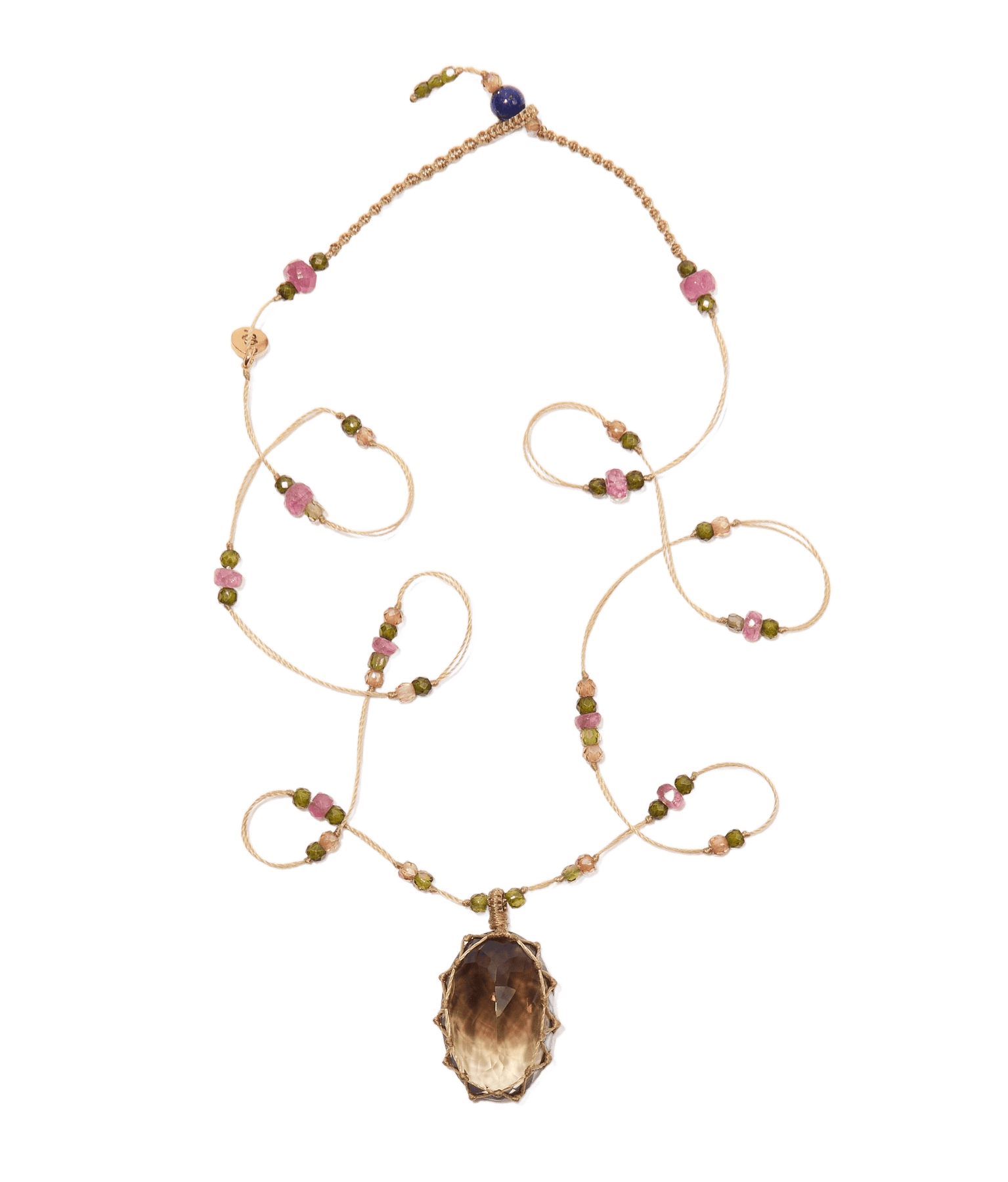 Collier Court Tibétain - Bio Lemon - Mix Tourmaline - Fil Beige