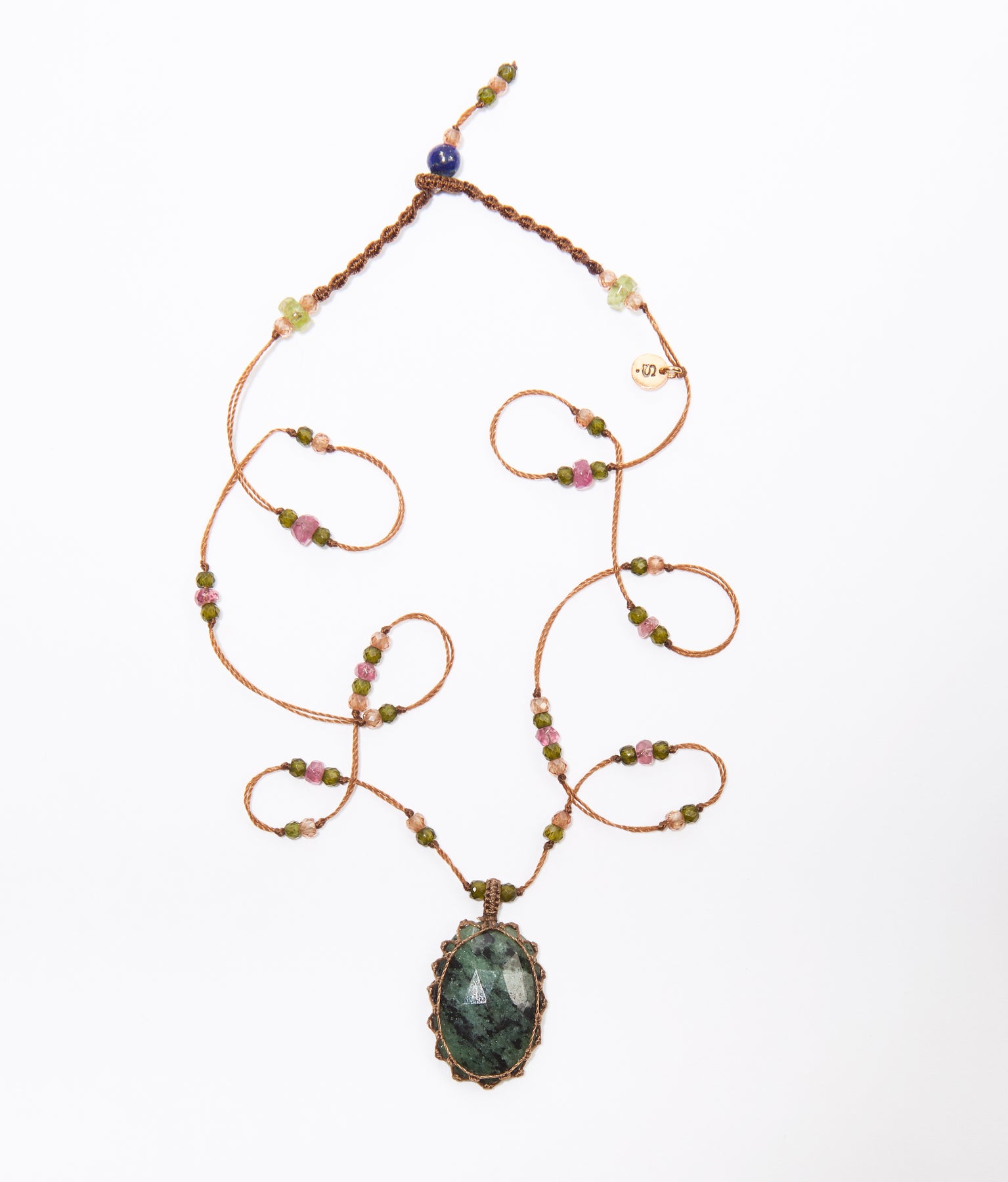 Tibetan Short Necklace - Ruby Zoisite - Mix Tsavorite - Tabac Thread