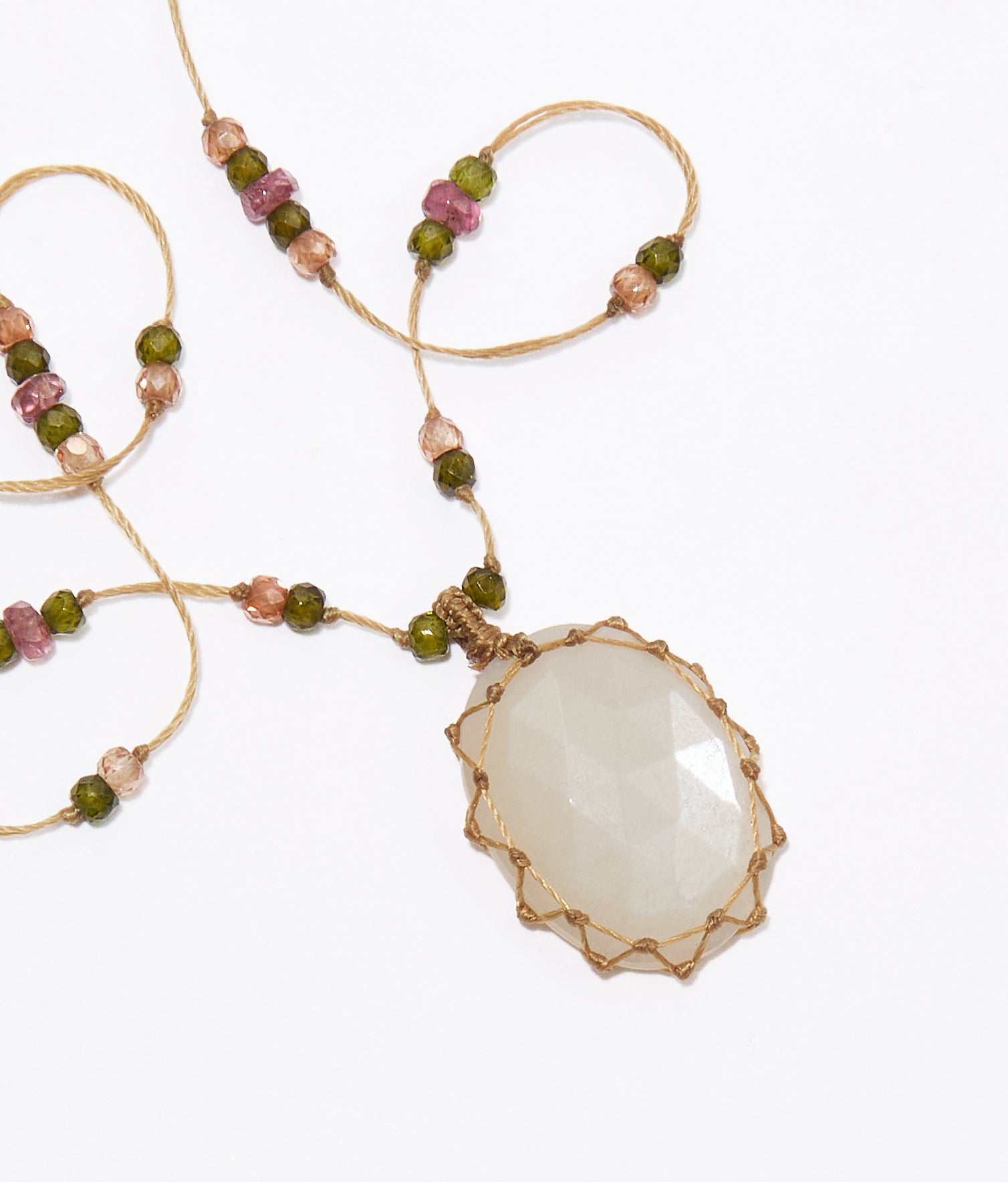 Short Tibetan Necklace - Rose Quartz - Mix Pink Tourmaline - Tobacco Thread