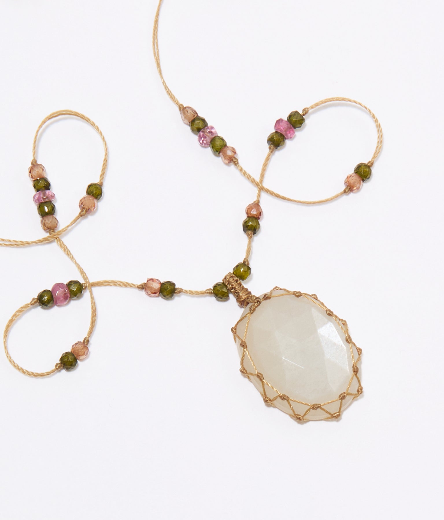 Short Tibetan Necklace - Rose Quartz - Mix Pink Tourmaline - Tobacco Thread