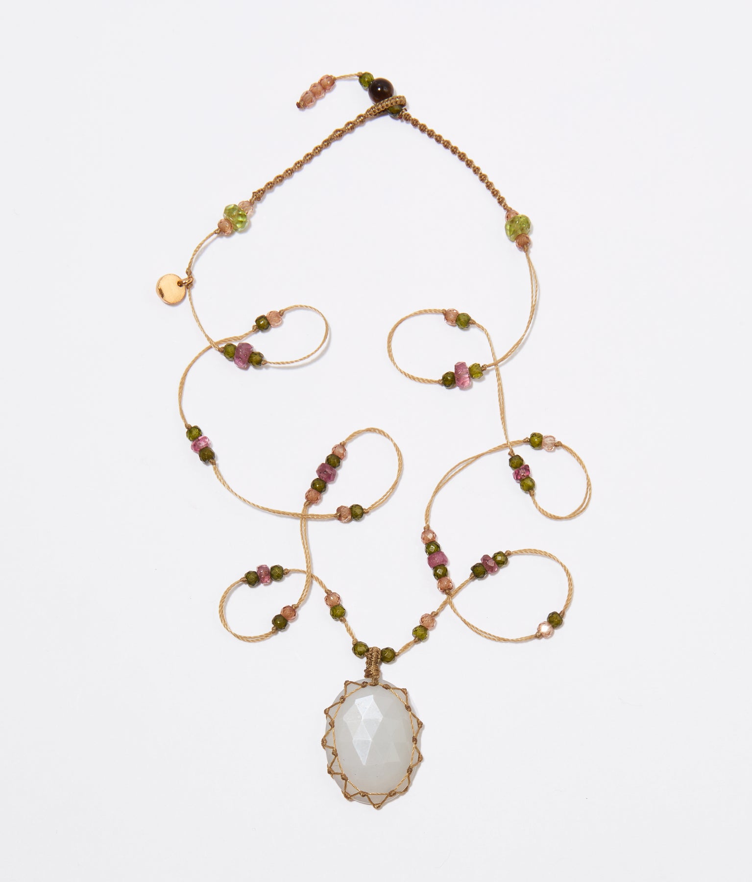 Short Tibetan Necklace - Rose Quartz - Mix Pink Tourmaline - Tobacco Thread