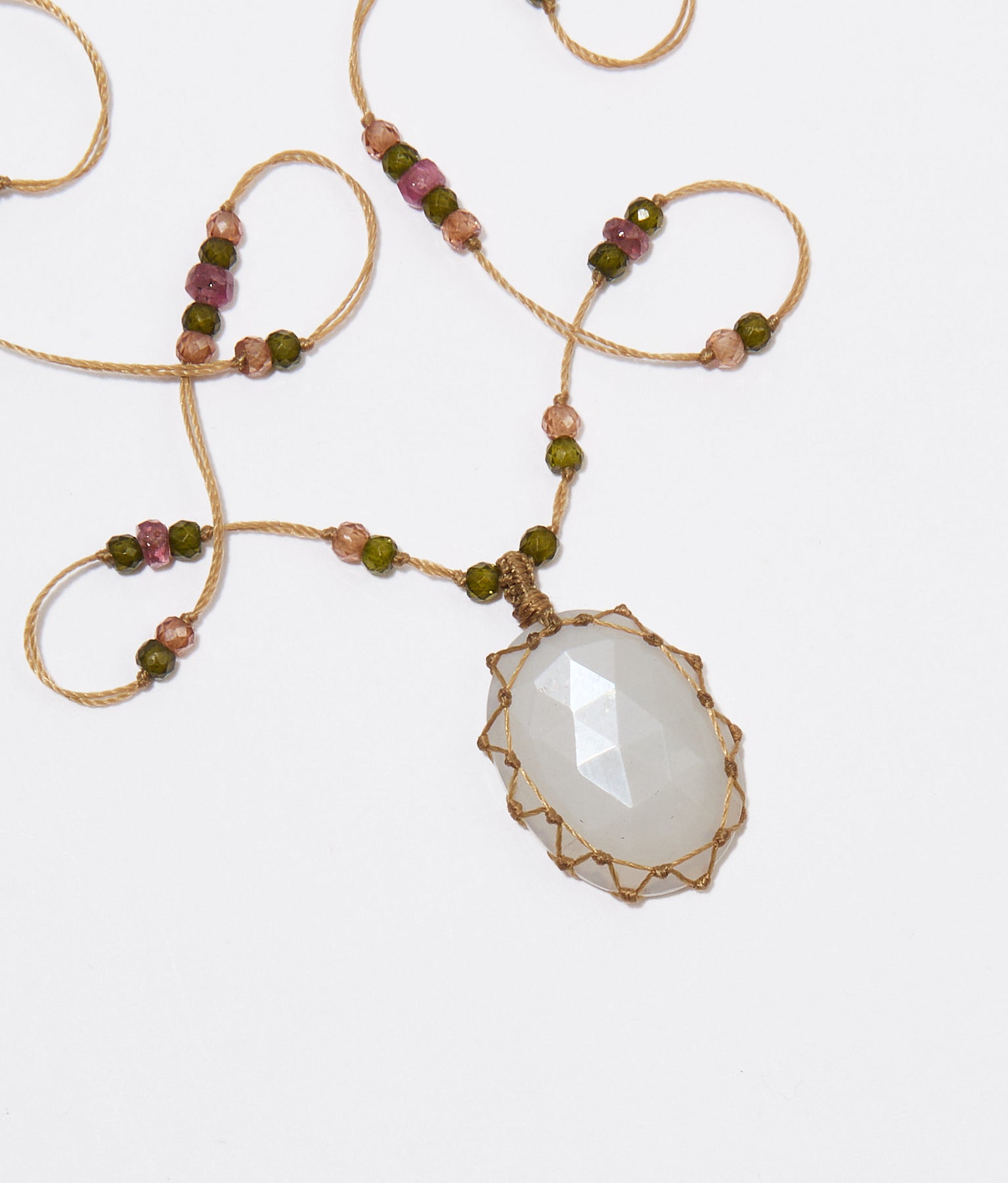 Short Tibetan Necklace - Rose Quartz - Mix Pink Tourmaline - Tobacco Thread