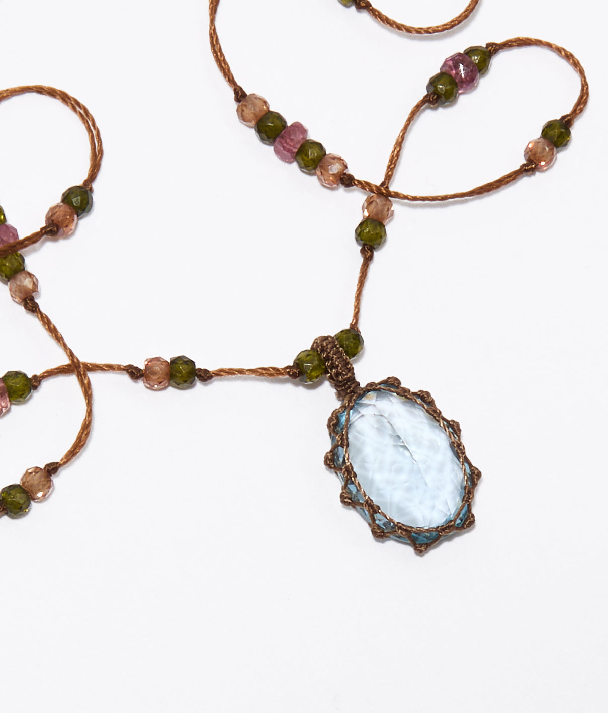 So Precious Short Tibetan Necklace - Blue Fluorite - Mix Tsavorite - Tobacco Thread