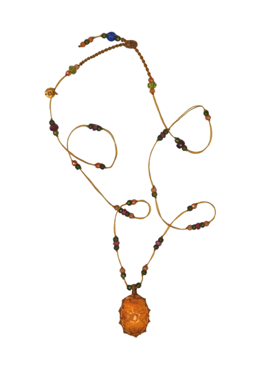 Short Tibetan Necklace - Chrysoprase - Mixed Chrysoprase - Beige Thread