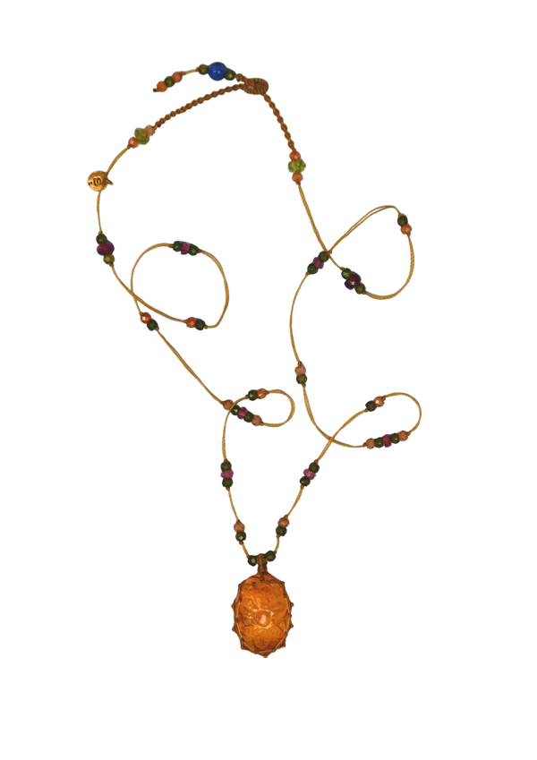 Short Tibetan Necklace - Chrysoprase - Mixed Chrysoprase - Beige Thread