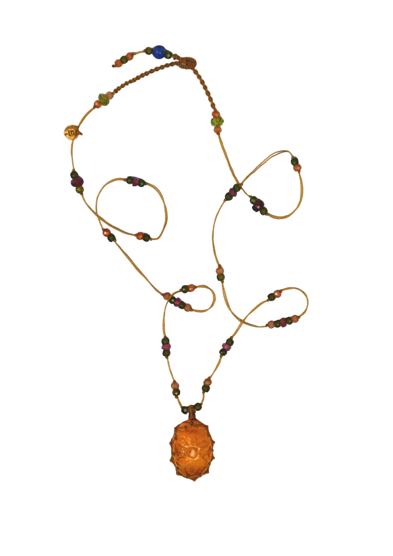 Short Tibetan Necklace - Chrysoprase - Mixed Chrysoprase - Beige Thread