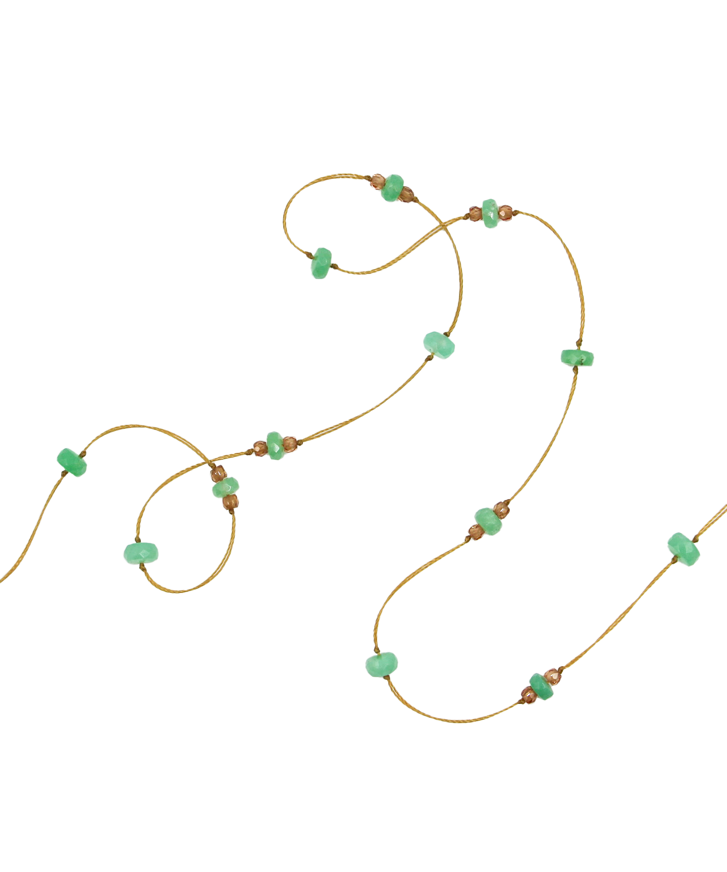 Chaîne de Lunettes Lucy - Chrysoprase & Champagne Zircons - Fil Beige