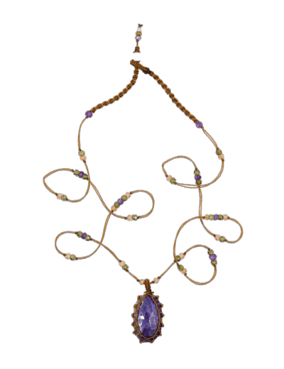 <p>Tibetan Short Necklace - Blue Corundum - Amethyst Mix - Tobacco Thread</p>