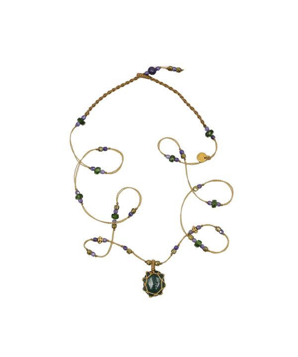 So Precious Collier Court Tibétain - Kyanite Mint - Mix Tsavorite - Fil Beige