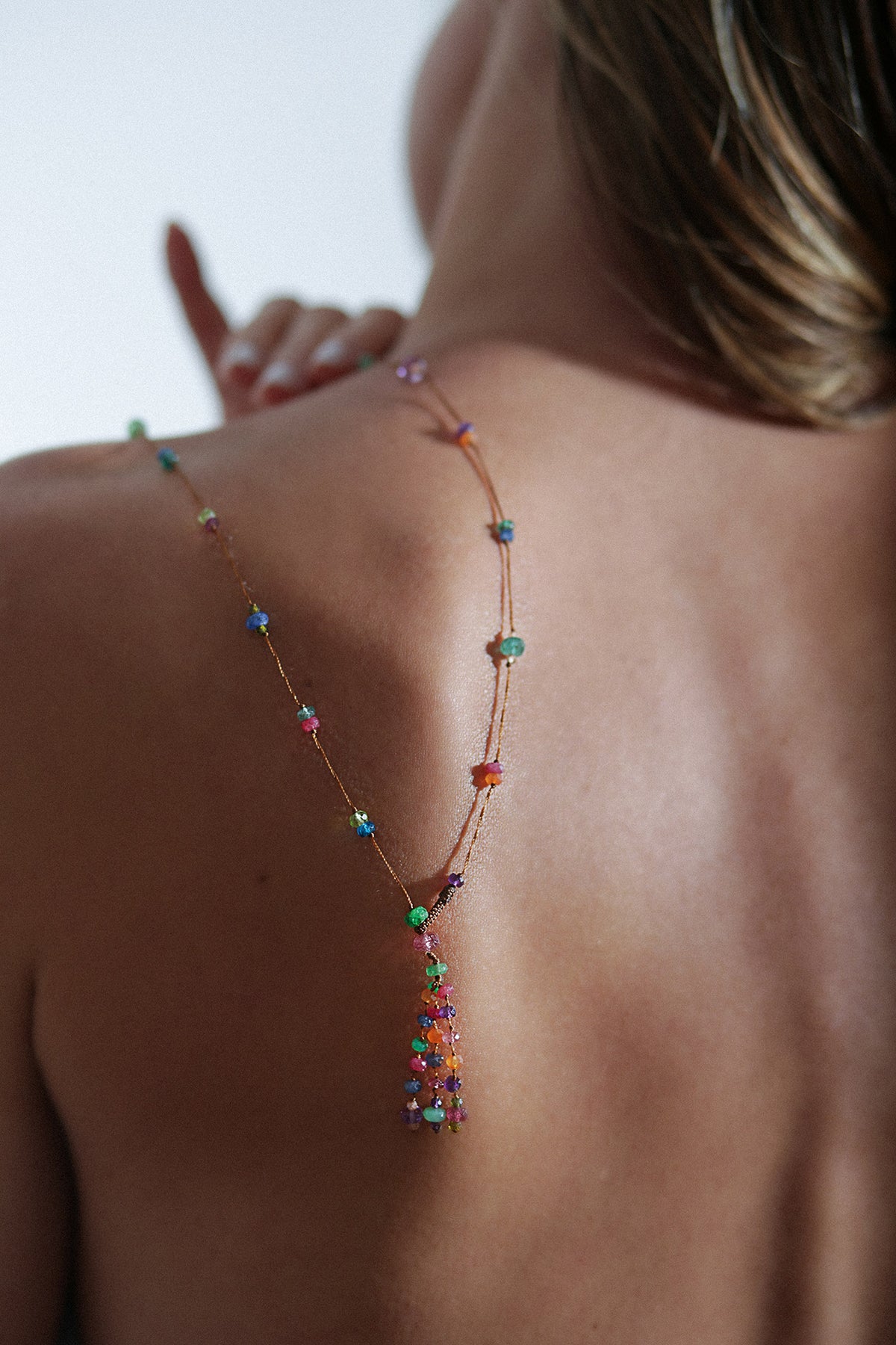 Holy Tourmaline Long Necklace - Blue Thread