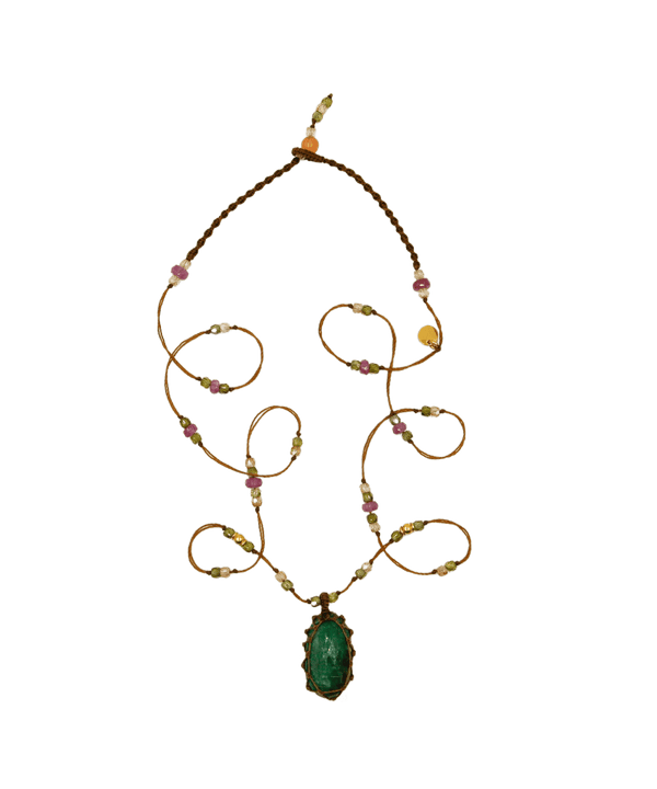 So Precious Collier Court Tibétain - Kyanite Émeraude - Mix Tourmaline Rose - Fil Tabac