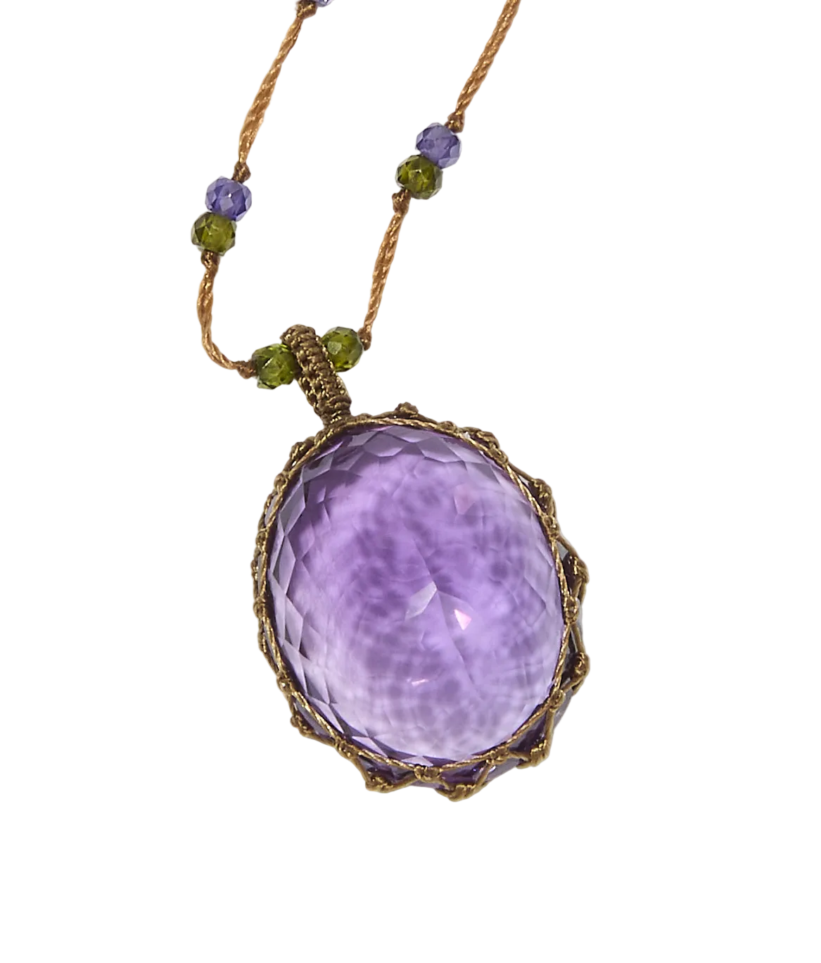 Collana Corta Tibetana - Ametista Viola Scuro - Mix Tormalina - Filo Tabacco