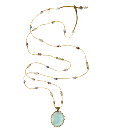 Sautoir Tibétain - Aigue Marine - Mix Multipierres - Fil Beige
