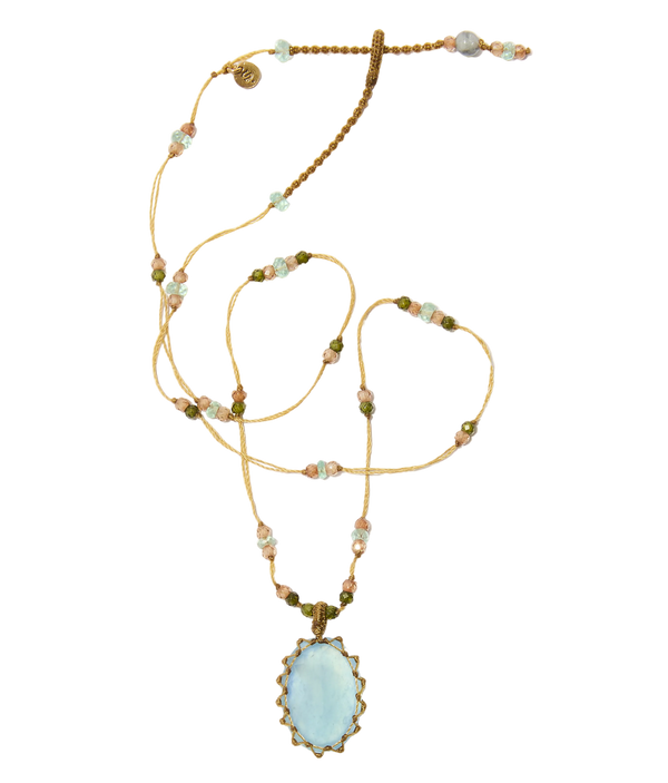 Short Tibetan Necklace - Chrysoprase - Chrysoprase Mix - Tobacco Thread