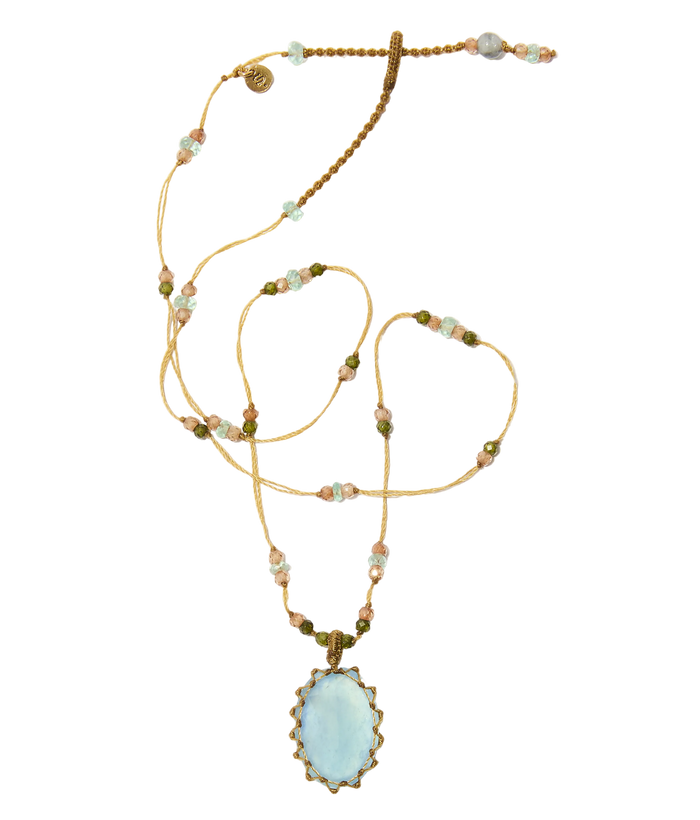 Collana corta tibetana - Crisoprasio - Mix di smeraldi - Filo beige