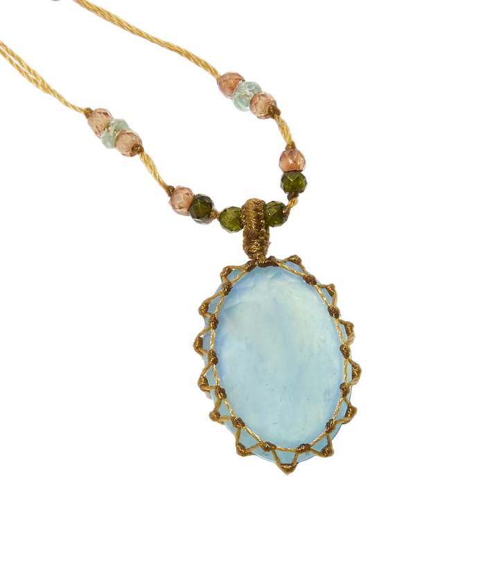 Collana corta tibetana - Crisoprasio - Mix di smeraldi - Filo beige
