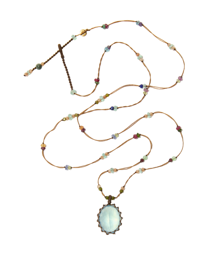 Collier & Armband Loopy Duo - Rosenquarze & Huhn - Kirschenfaden