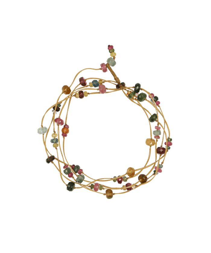 Halskette & Armband Laly Tourmaline - Beiger Faden