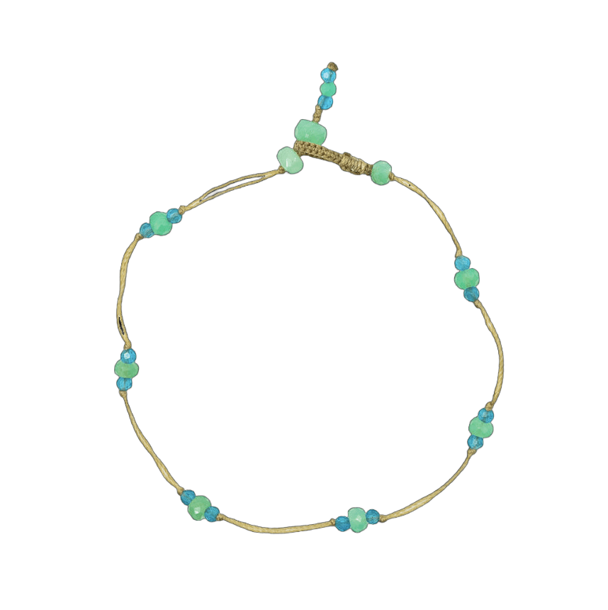 Bracelet T.bee Sharing en Chrysoprase, fil beige