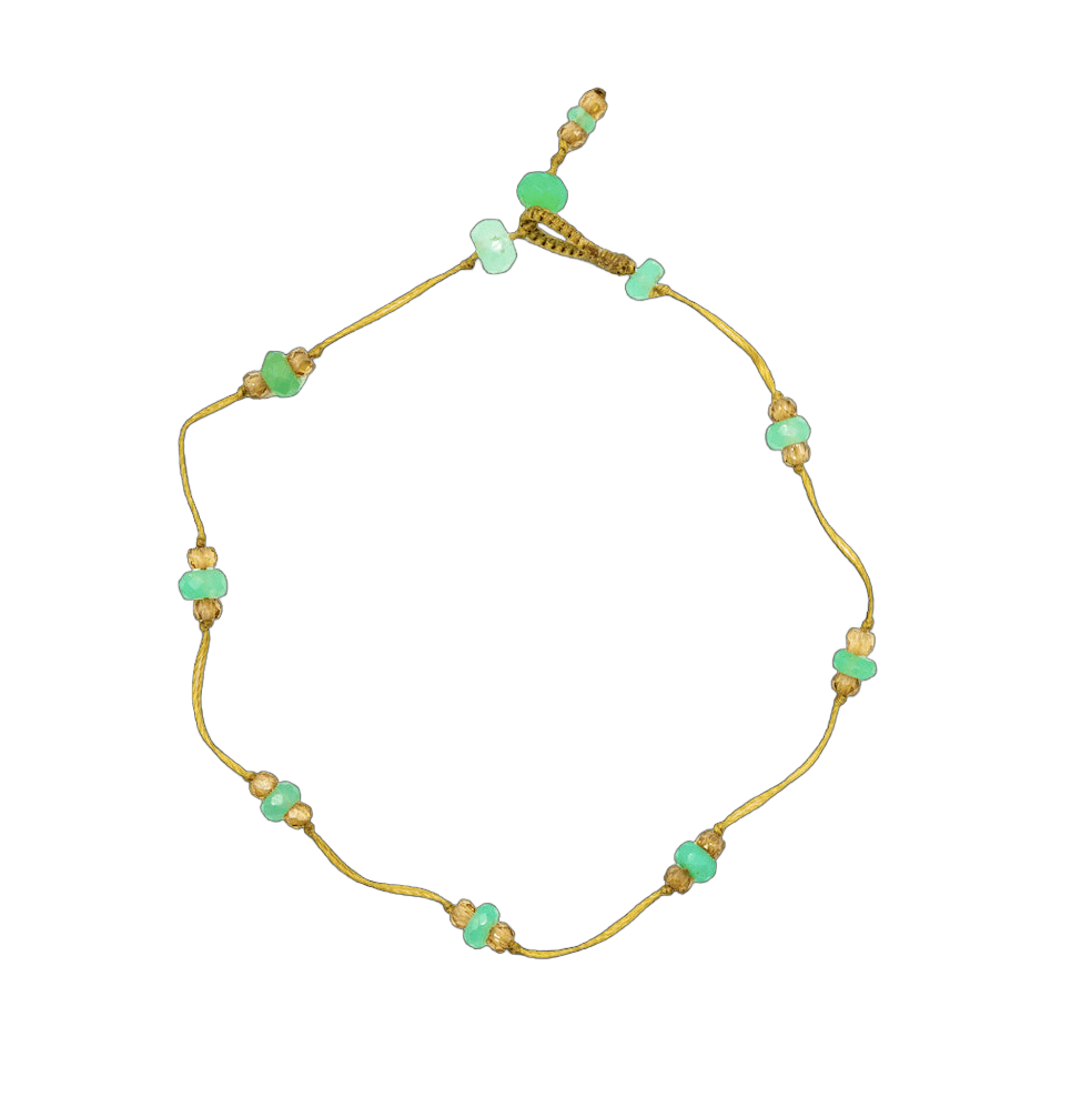 Bracelet T.bee Sharing en Chrysoprase, fil beige