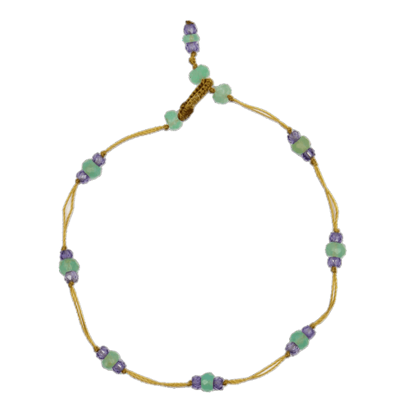 Bracelet T.Bee Duo - Chrysoprase & Violet Zirconiums - Fil Beige