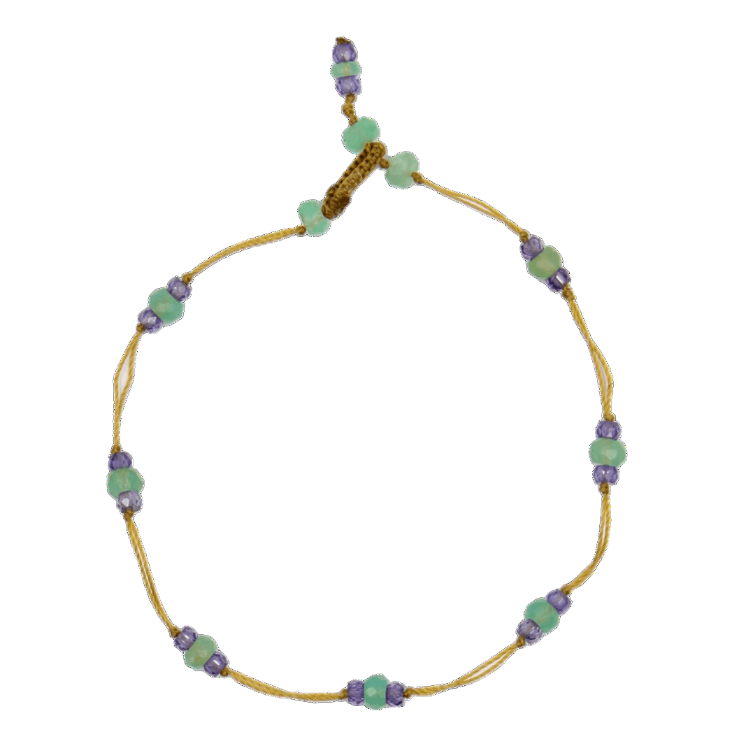 Bracelet T.bee Sharing en Chrysoprase, fil beige