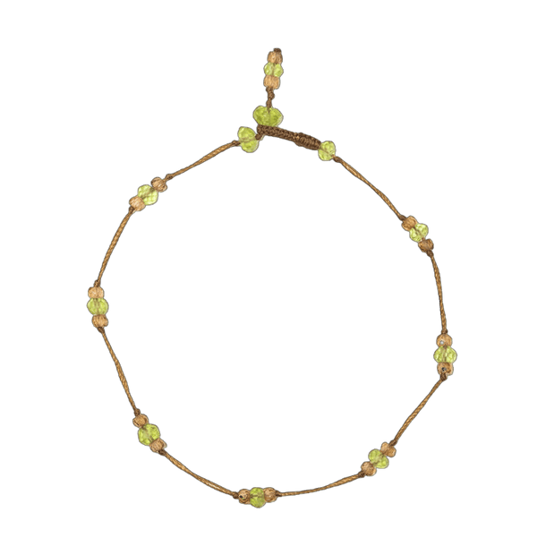 Bracelet T.Bee Duo - Péridot & Champagne - Fil Tabac