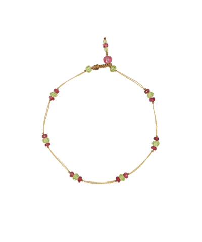 Bracelet T.Bee Duo - Peridot & Pink Tourmaline - Beige Thread