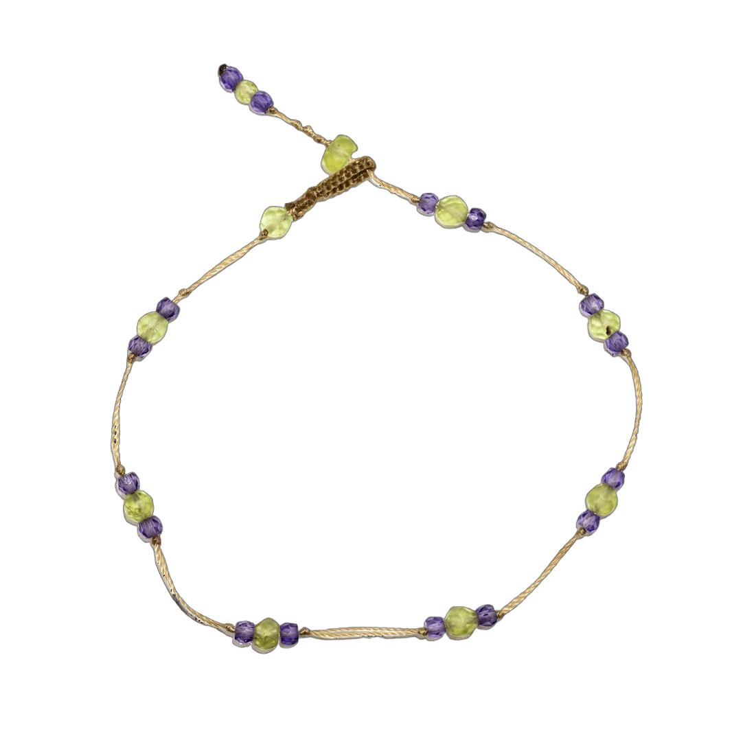 Bracelet T.bee Sharing en Péridot, fil beige