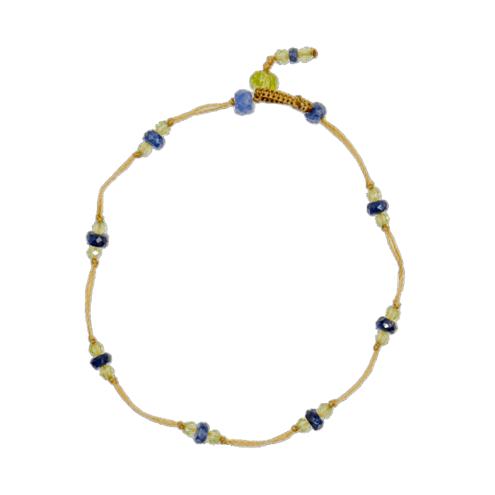 Bracelet T.Bee Duo - Saphir Bleu & Péridot - Fil Beige