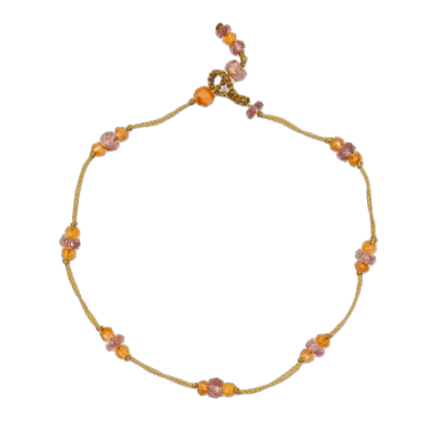 Bracelet T.Bee Duo - Pink Tourmaline & Carnelian - Beige Thread